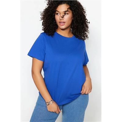 Saks Regular Fit Basic Bisiklet Yaka %100 Pamuk Örme Büyük Beden T-Shirt TBBSS22TS0733