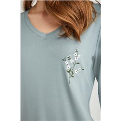 9723 PJ TK-YESIL Мягкий фактурный пижамный комплект.