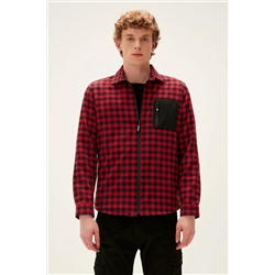 Bad Bear, Liam Shirt Crimson Red Kırmızı Kareli Fermuarlı Erkek Gömlek
