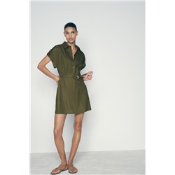 LINEN-BLEND MINI SHIRT DRESS