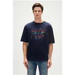 Bad Bear, Walking Bad Lacivert Oversize T-shirt Baskılı Erkek Tişört
