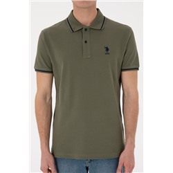Erkek Slim Fit Polo Yaka Koyu Haki Basic Tişört