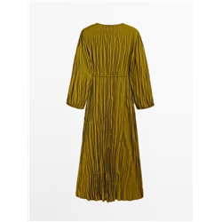 Vestido midi plisado cordones