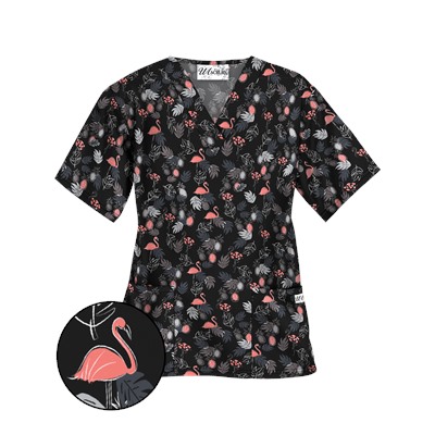 UA Stand Tall Black Print Scrub Top