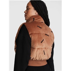 PINK RIB VELOUR CROP PUFFER VEST