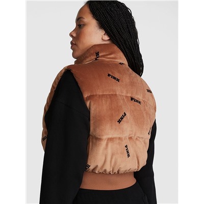PINK RIB VELOUR CROP PUFFER VEST