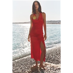 DRAPED MIDI DRESS LINEN BLEND