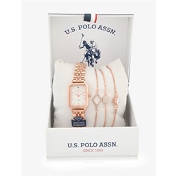 LADIES ROSE GOLD SQUARE WATCH AND BRACELETS SET