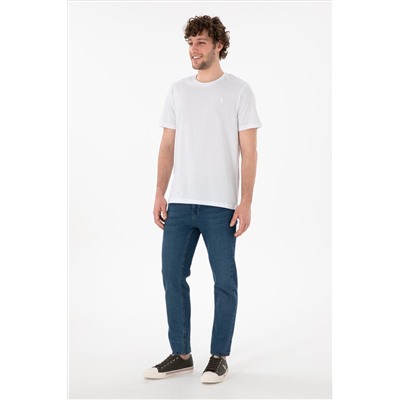Erkek Regular Fit Bisiklet Yaka Beyaz Basic Tişört