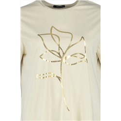 Bej Bisiklet Yaka Metalik Baskılı %100 Pamuk Örme T-Shirt TBBSS22TS2287