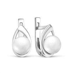Серьги из серебра с культ. жемчугом родированные 925 пробы см117р1005