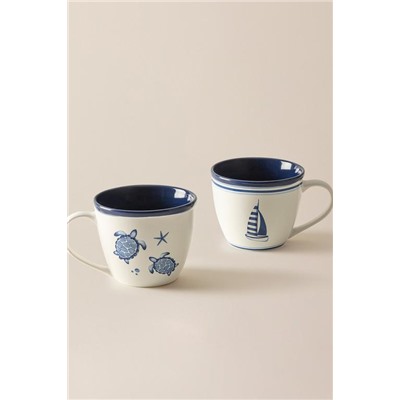 Marine Ocean 2'li Kupa Seti - Mavi/Beyaz - 245 ml