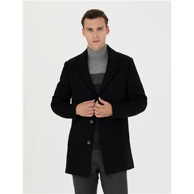Siyah Ex. Slim Fit Kaşe Kaban