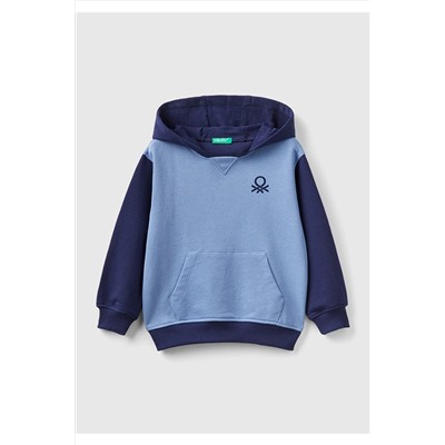 United Colors of BenettonErkek Çocuk Mavi Lacivert Logo Baskılı Renk Bloklu Sweatshirt