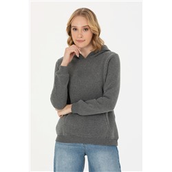 Kadın Antrasit Melanj Kapüşonlu Basic Sweatshirt