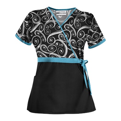 UA Windy White Mock Wrap Print Scrub Top
