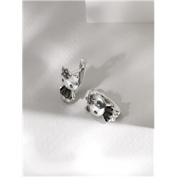 Серьги детские из серебра с фианитами родированные - Кошечки, Кошки 925 пробы 5030р232
