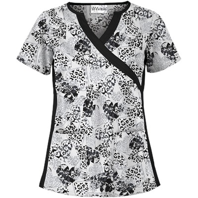 UA Splash Of Love White V-Neck Scrub Top