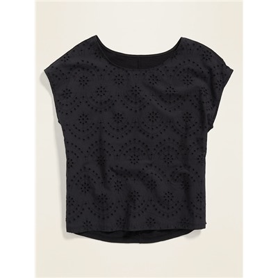 Eyelet-Front Dolman-Sleeve Top for Women