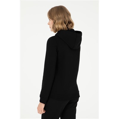 Kadın Siyah Basic Kapüşonlu Sweatshirt