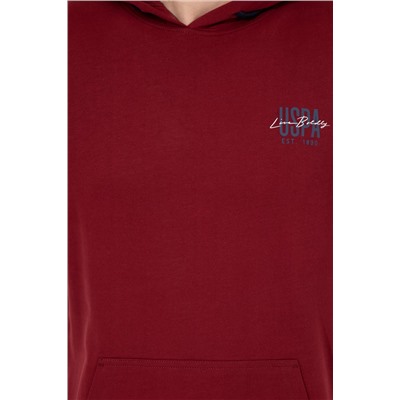 Erkek Vişne Kapüşonlu Basic Sweatshirt
