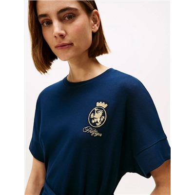 Gold Crest Logo Belted T-Shirt Dress