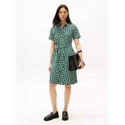 Monogram Print Belted Shirtdress