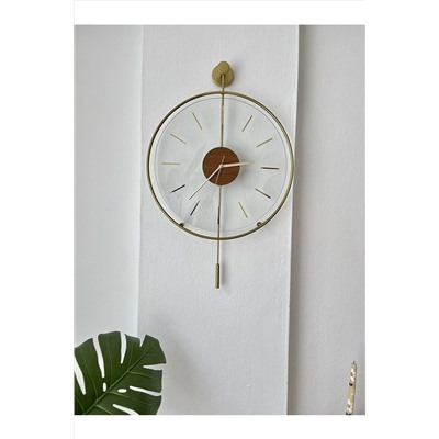 MetaQuartz Aksesuar Massive Ceviz Göbek 40*60 Cm Gold , Modern Dekoratif Metal Camlı Duvar Saati Massive123456