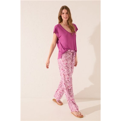 Pantalón largo estampado rosa