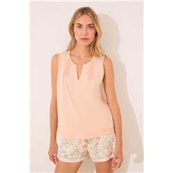 Pijama tirantes algodón pliegues naranja