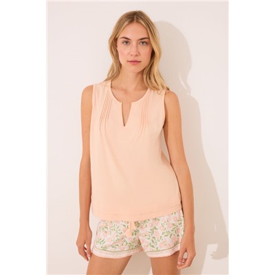 Pijama tirantes algodón pliegues naranja