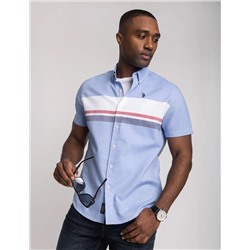 SHORT SLEEVE COLOR BLOCK CHEST STRIPE SHIRT