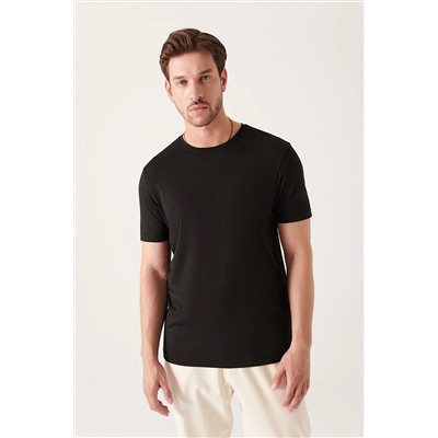 Avva Erkek Siyah Ultrasoft Bisiklet Yaka Düz Modal T-shirt E001171