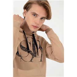 Erkek Camel Kapüşonlu Sweatshirt