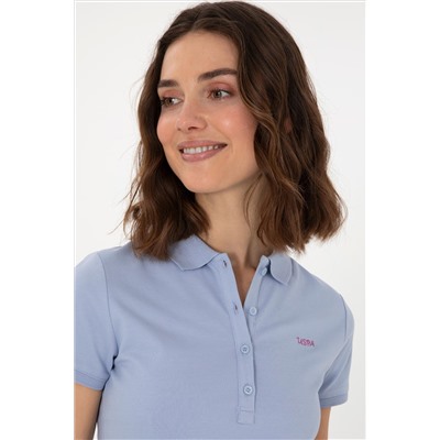 Kadın Açık Mavi Basic Polo Yaka Tişört