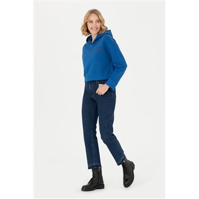 Kadın Saks Kapüşonlu Sweatshirt