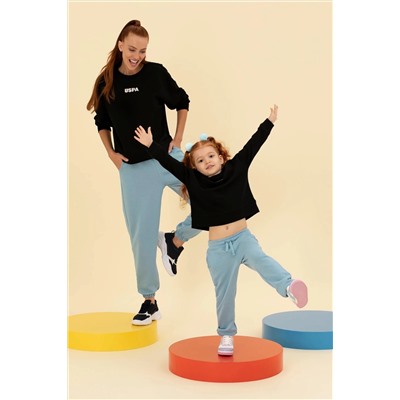 Çocuk Siyah Basic Bisiklet Yaka Sweatshirt