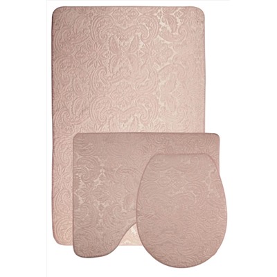 Bonny Home Damask 3’lü Pudra Ultrasoft Desenli Klozet Takımı Banyo Halısı Paspas Seti BnyUltraDesen