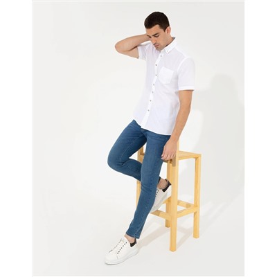 Beyaz Regular Fit Kısa Kollu Gömlek