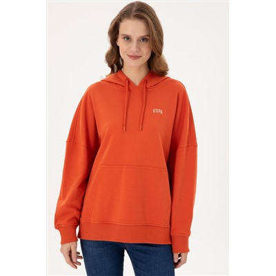 Kadın Kiremit Kapüşonlu Basic Sweatshirt