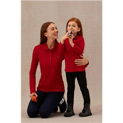 Kız Çocuk Bordo Polo Yaka Basic Sweatshirt