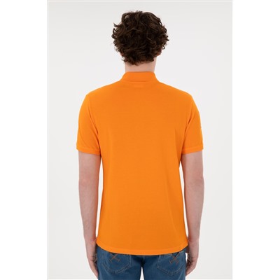 Erkek Slim Fit Polo Yaka Turuncu Basic Tişört