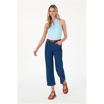 Kadın Mavi Loose Cropped Fit Jean Pantolon