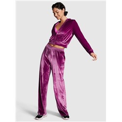 PINK VELOUR SHINE LOGO WIDE-LEG PANTS