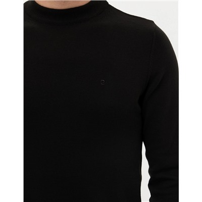 Siyah Slim Fit Bisiklet Yaka Basic Triko Kazak