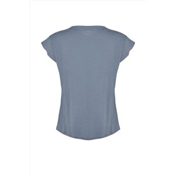Mavi Bisiklet Yaka Kol Detaylı %100 Pamuk Örme T-Shirt TBBSS22BF0023