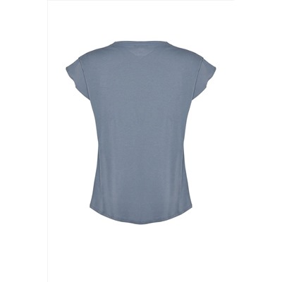 Mavi Bisiklet Yaka Kol Detaylı %100 Pamuk Örme T-Shirt TBBSS22BF0023