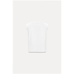 T-SHIRT WITH PADDED SHOULDERS AND RHINESTONES