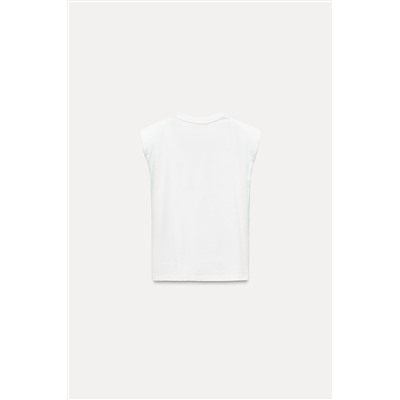 T-SHIRT WITH PADDED SHOULDERS AND RHINESTONES