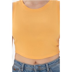 Kadın Turuncu Kolsuz Bisiklet Yaka Crop Basic Tişört